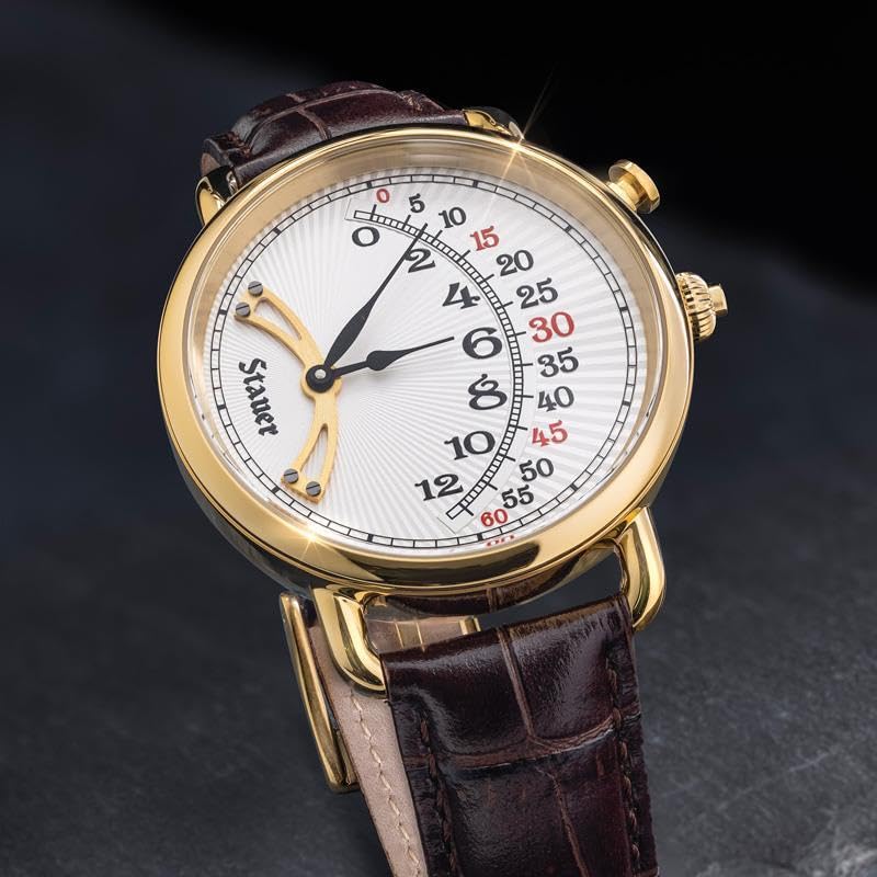 Stauer 1920s Men’s Retrograde Watch with Leather Band - Art Deco - Product Imagery