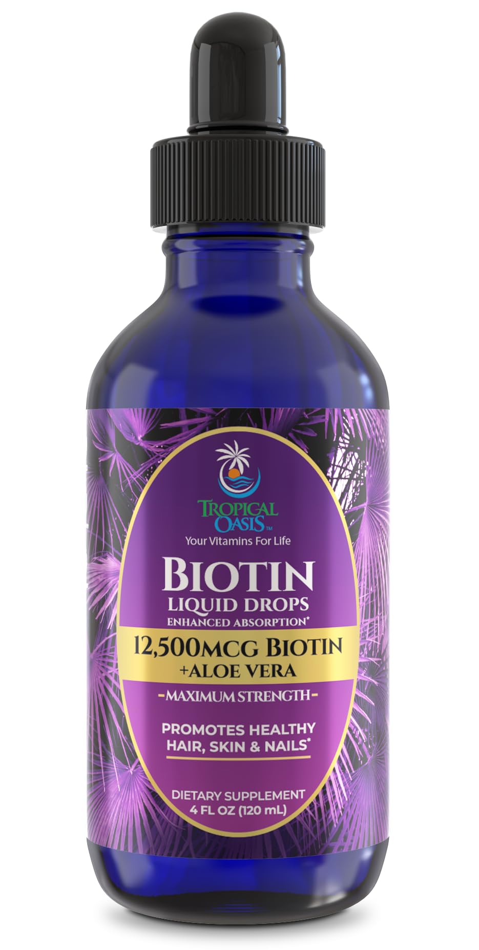Maximum Strength Liquid Biotin Drops w 12 500 MCG Best - Tropical Oasis Official Imagery - 2