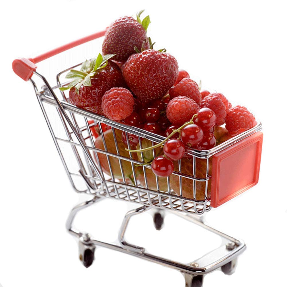 Mini Shopping Cart, Red Handle & Sign - Product Imagery