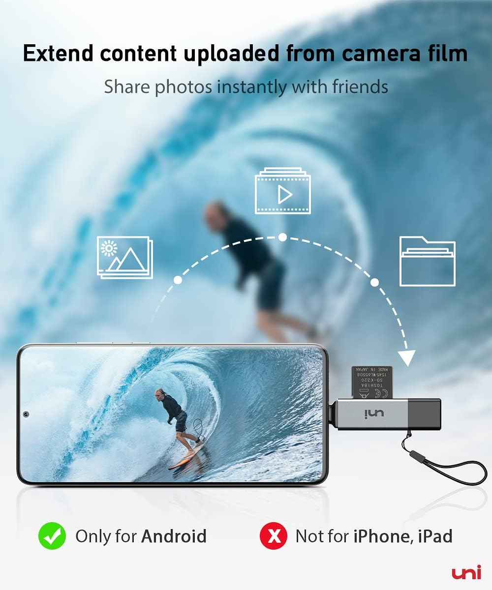 uni high-speed USB C to Micro SD card reader with dual slots and USB 3.0 for fast data transfer.