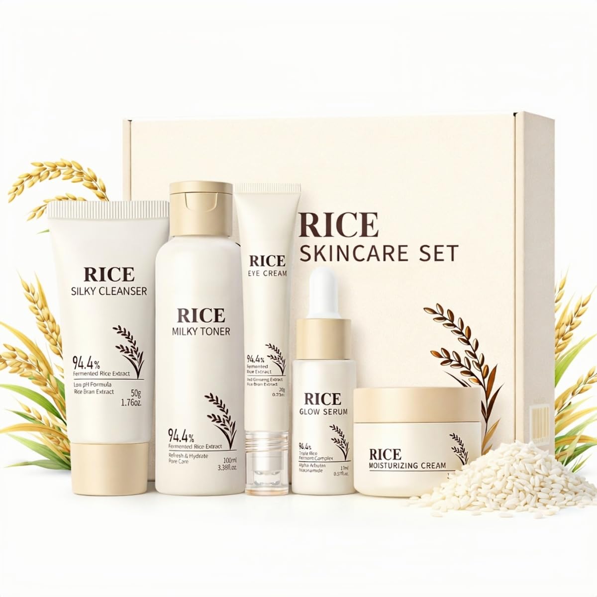 Korean Skin Care Set with Rice, 5-Step Facial Kit for Women - feeling group
