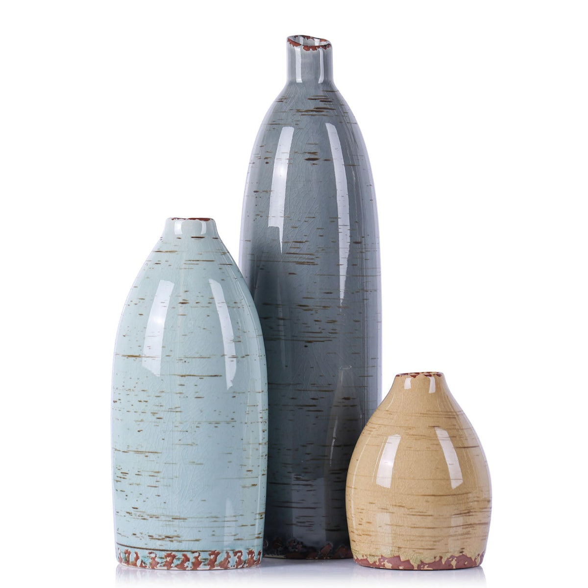 Vintage Ceramic Vase Set of 3 Farmhouse Decor Home - QIANLING Official Imagery - 1