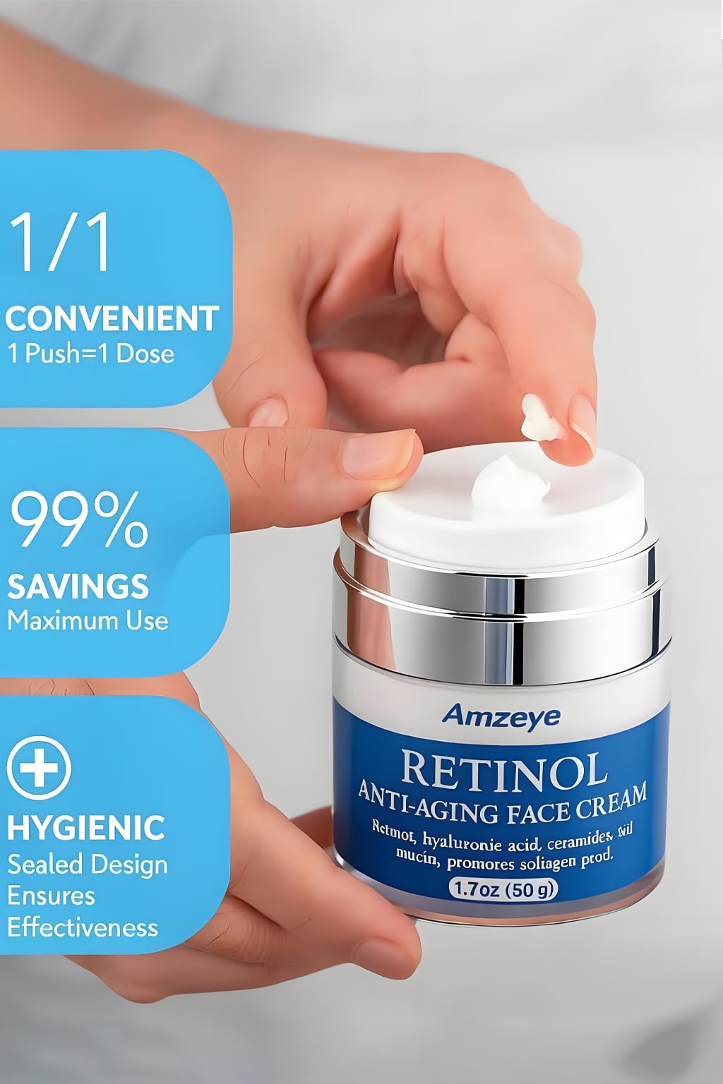 AMZEYE Retinol Face Cream for Anti - Aging Wrinkle Moisturizer with Hyaluro - AMZEYE Official Product View 6