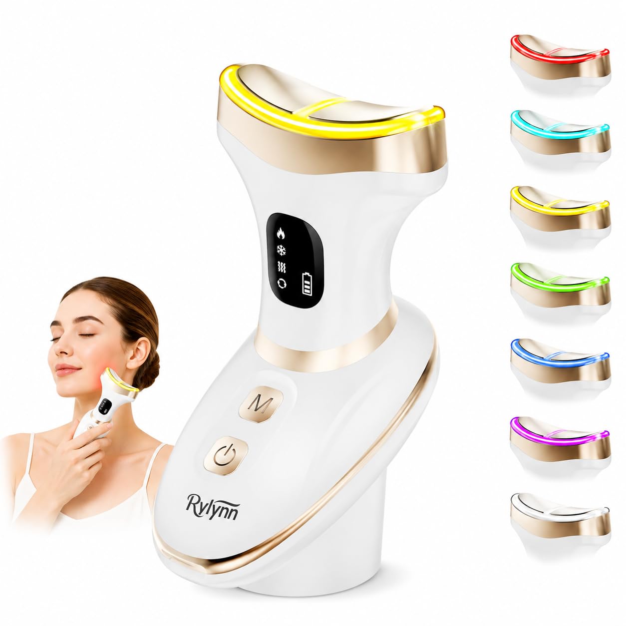 Rylynn Cold Heat Facial Body Massager, Wide-Curved Sculpting Tool for Face Depuffing, Neck and Chest Lifting, 7 Modes Smart Touch Vibration with Red Light for Lymphatic Drainage