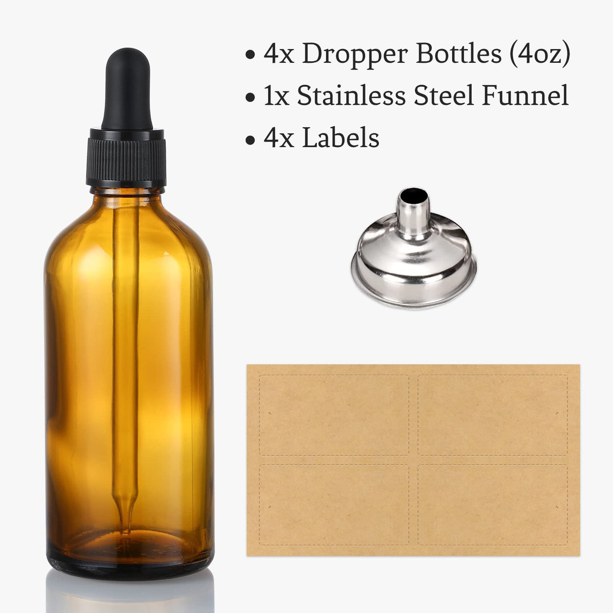 AOZITA 4 Pack 4 oz Dropper Bottles with 1 Funnel 4 Labels - AOZITA Official Product Imagery - 6