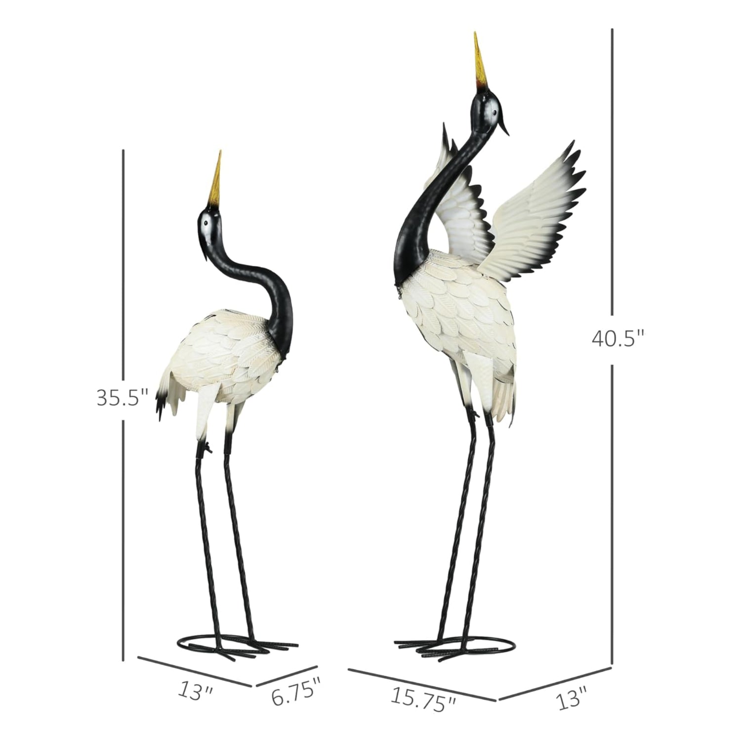 Outsunny heron garden statues, 35.5 and 40.5 inches tall, realistic bird sculptures for outdoor garden decor.