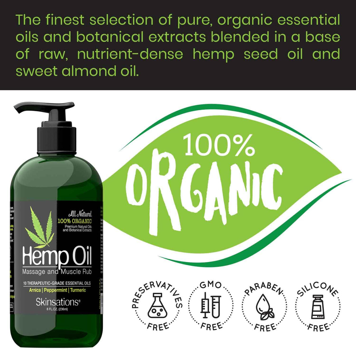 Hemp Massage Oil Sore Muscle Rub 100 Organic Relief with - Skinsations Official Imagery - 6
