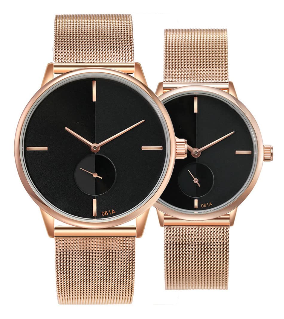 SENRUD Simple Couples Watches Stainless Steel Mesh Strap Pair - Product Imagery
