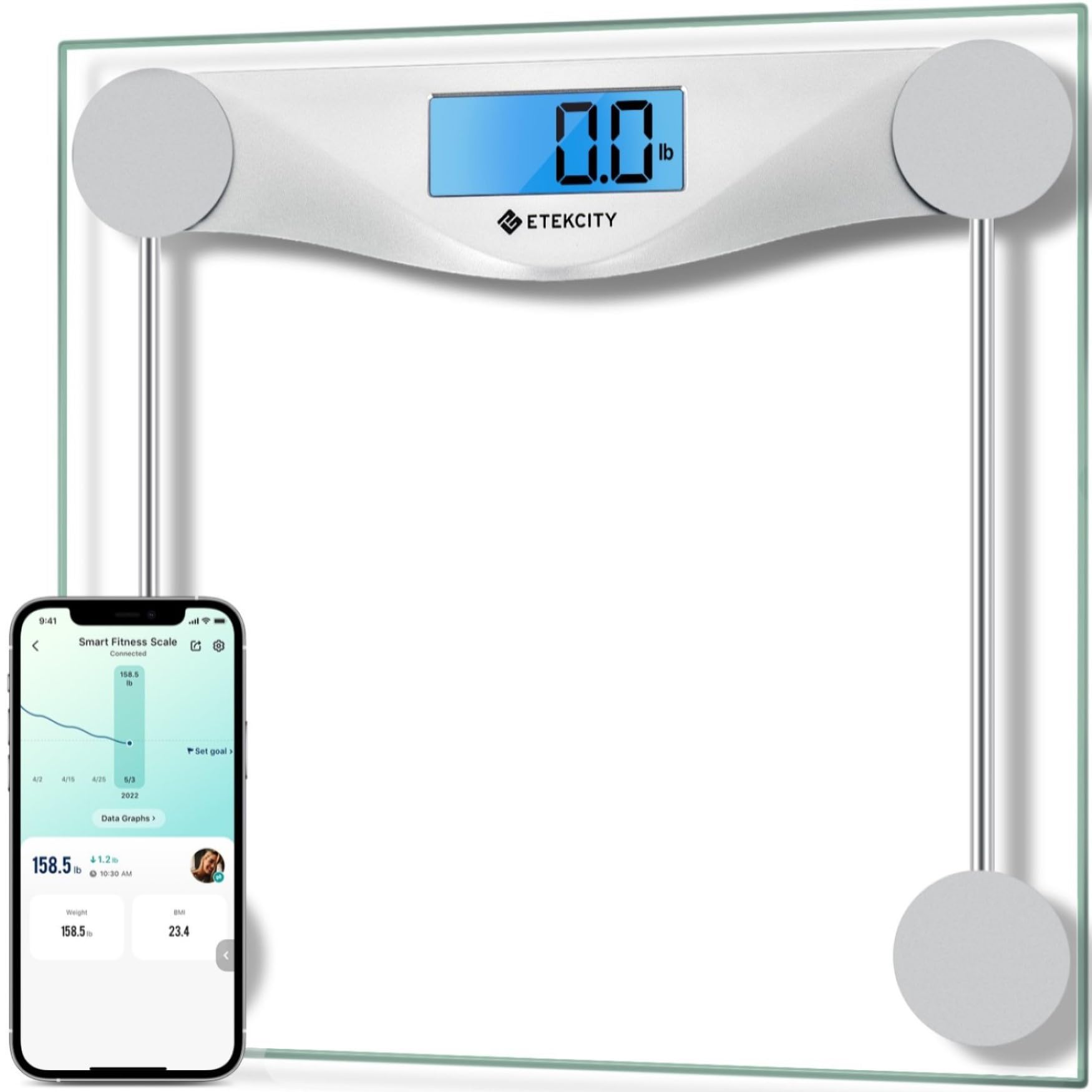 Etekcity Bluetooth Bathroom Scale for Body Weight and BMI, 400 Po - Etekcity Official Product View 2