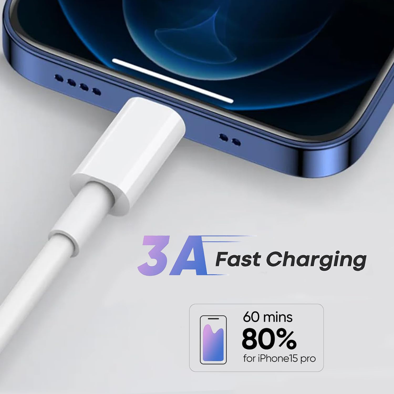 LSSBUUD Apple CarPlay cable for iPhone 15/16/17 Pro Max, electronic car charger cable connected to a vehicle’s dashboard.