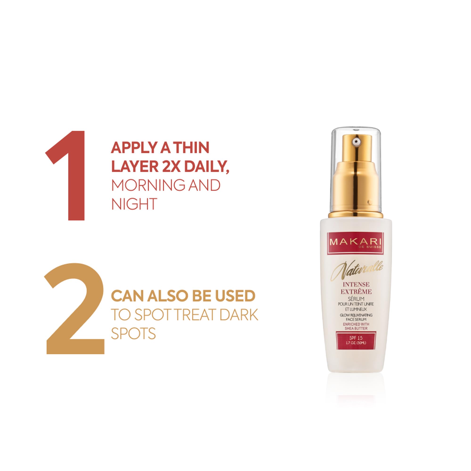 Makari Intense Extreme Toning Spot Treatment Serum SPF15 (1.7 oz) | Skin-Rejuvenating Serum with Shea Butter for Dry to Normal Skin Types | Helps Fade Blemishes, Soothe Wrinkles, and Brighten Skin