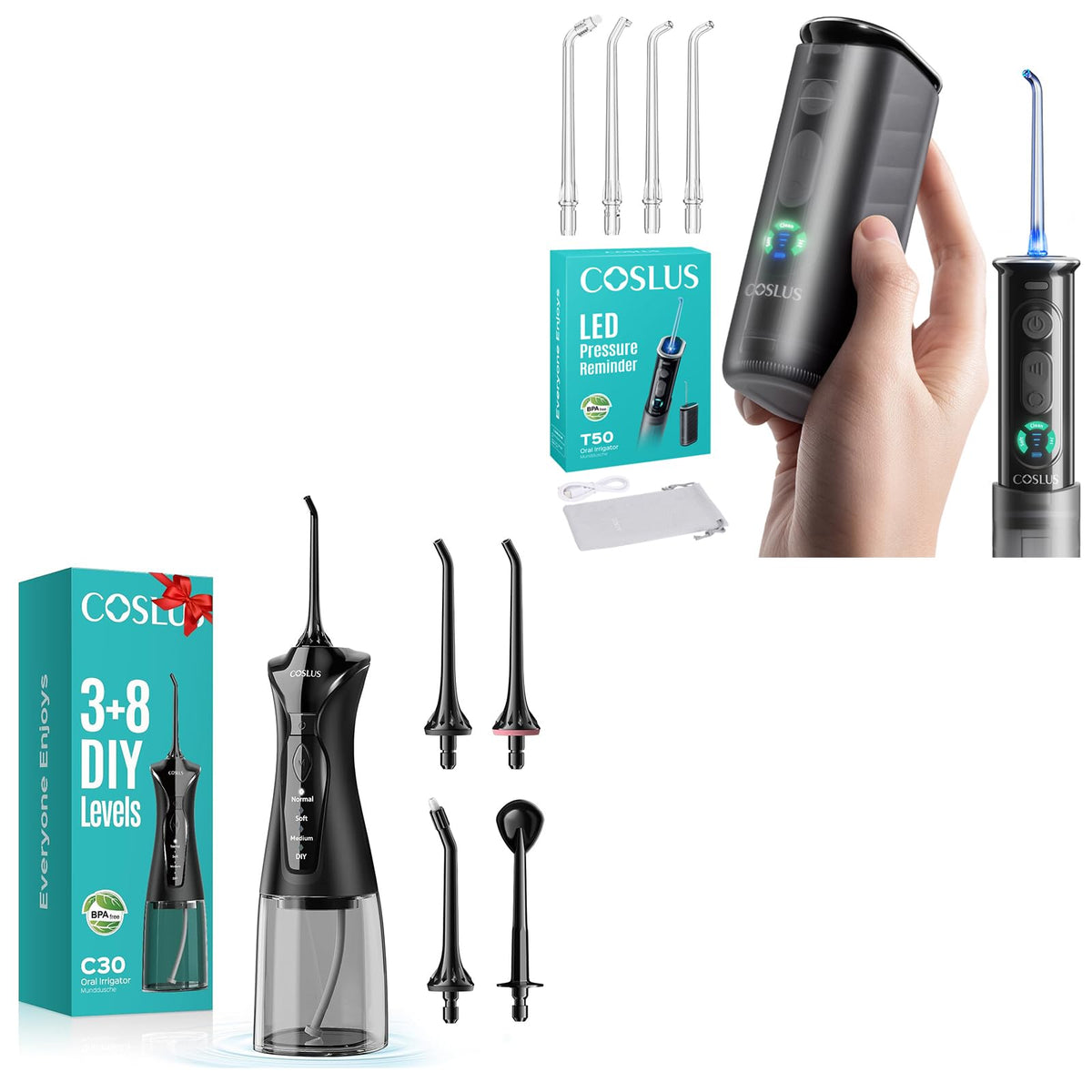 COSLUS C30 Water Dental Flosser Pick for Teeth 300ML Larger - COSLUS Official Imagery - 1