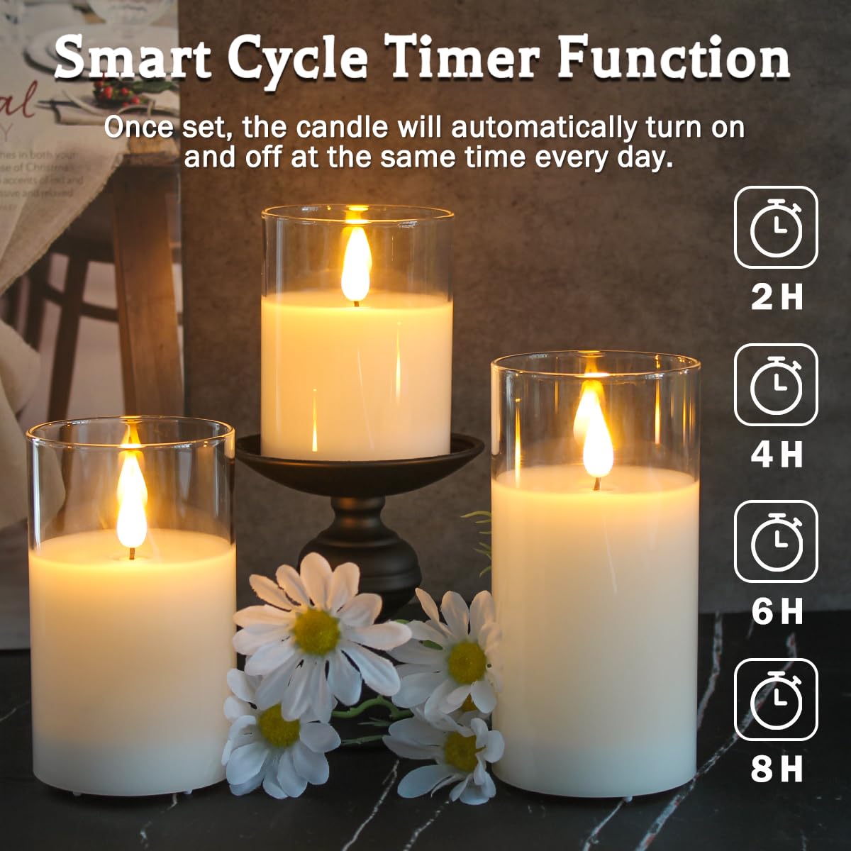 Glass Rechargeable LED Flickering Flameless Candles with - LEDHOLYT Official Imagery - 3
