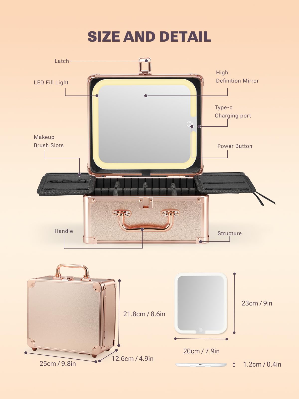 Makeup Box with Detachable Magnetic LED Mirror Travel Train - Qislee Official Imagery - 5