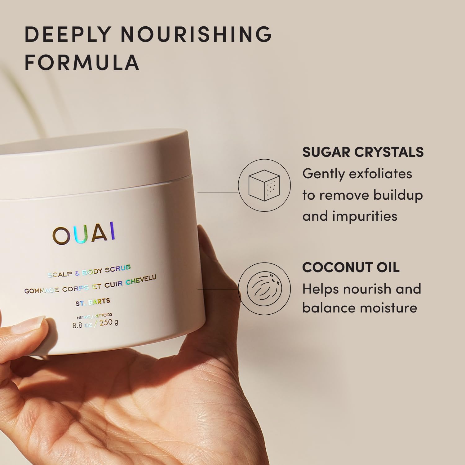 OUAI Scalp & Body Scrub, St. Barts - Exfoliating Body Scrub with Sugar & Co - OUAI Official Product View 6