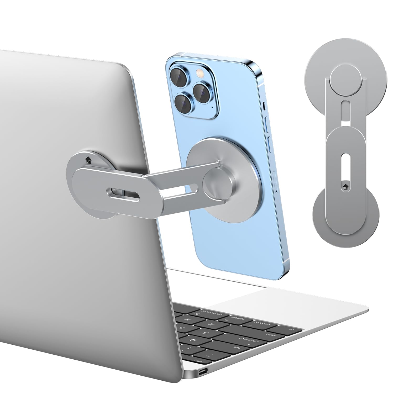 MAGDIGITEH Magnetic Phone Holder for Laptop, MagSafe Laptop Phone Mount for iPhone 17/16/15/14/13/12 & All Phones, 180°Adjustable Magnetic Phone Holder for Tesla Monitor (Gray)