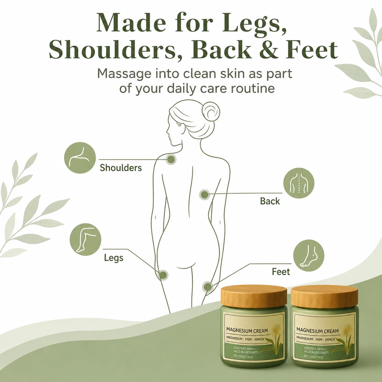 Total Relief Magnesium Cream with MSM & Arnica, 2 Pack, for Legs & Feet