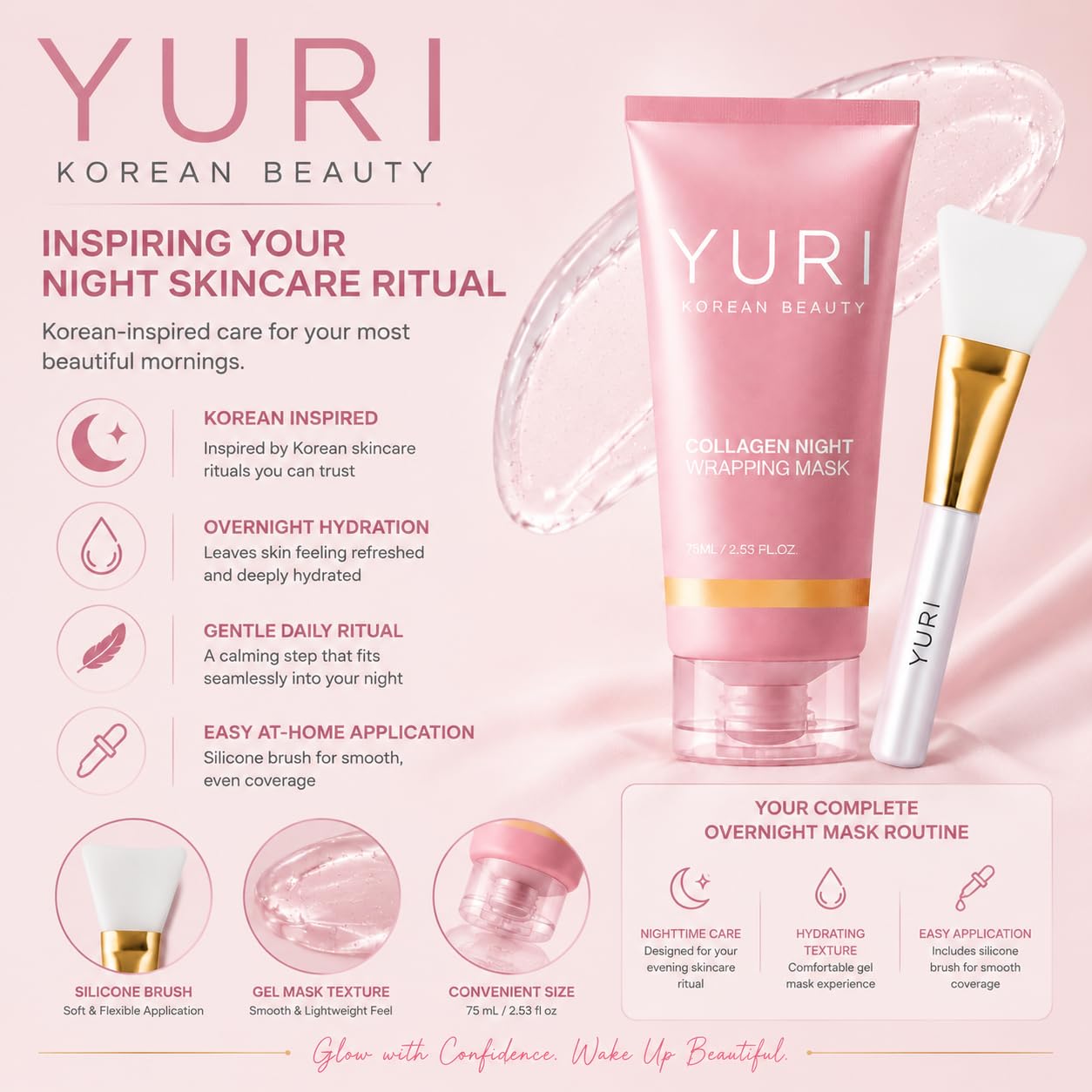 YURI Collagen Night Wrapping Mask, Overnight Peel-Off Face Mask, - YURI Collagen Mask
