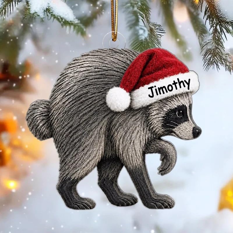 Jimothy Raccoon Santa Hat Acrylic Christmas Ornament Cute Animal - Product Imagery