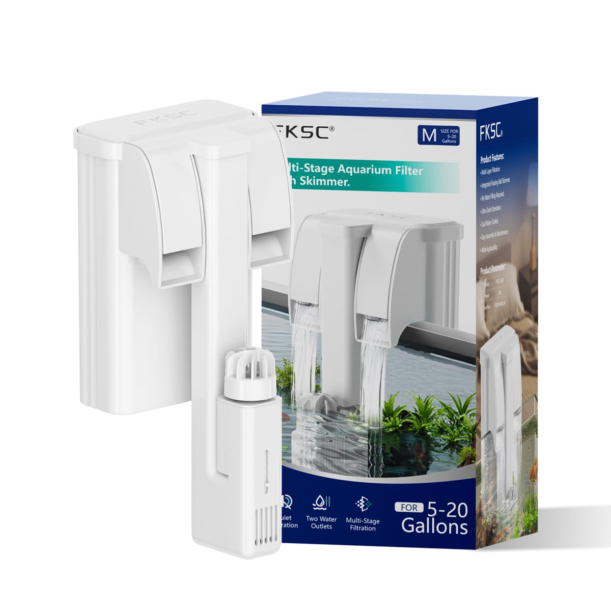 Hang On Back Aquarium Filter for 5 20 Gallons Fish Tanks 3 - FKSC Official Imagery - 3
