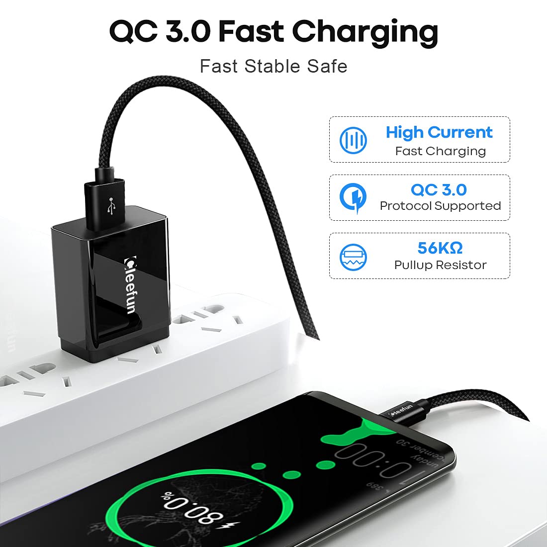 CLEEFUN 20ft USB C charging cable, USB to USB-C, electronic cable, long Type C charger for fast device charging and data transfer