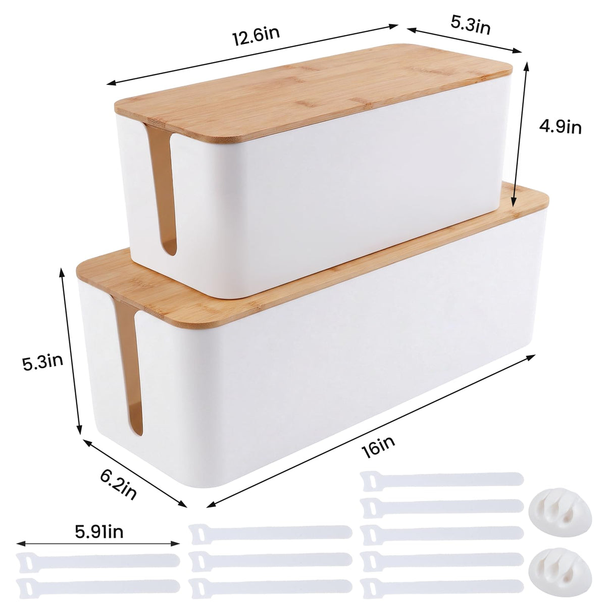 Tuwechen 2 Pack Cable Management Box Wooden Style Cord - TuweChen Official Imagery - 4