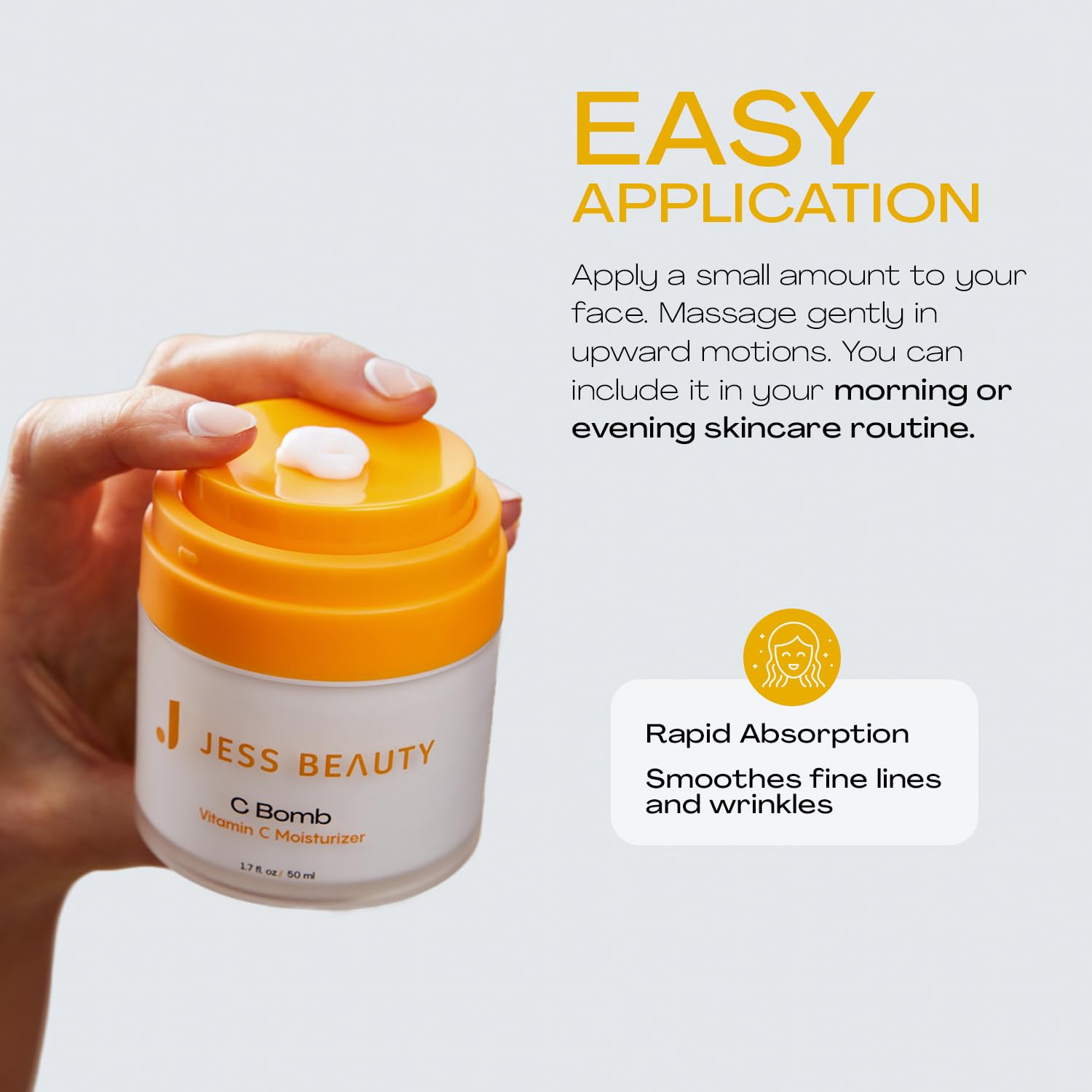 JESS BEAUTY | C-Bomb Vitamin C Moisturizer | Lightweight Hydrating Face Cream for Dull Skin, Dark Spots & Radiant Glow | Antioxidant with Panthenol & Hyaluronic Acid | Korean Skincare 1.7 fl oz - JESS BEAUTY Official Product View 6