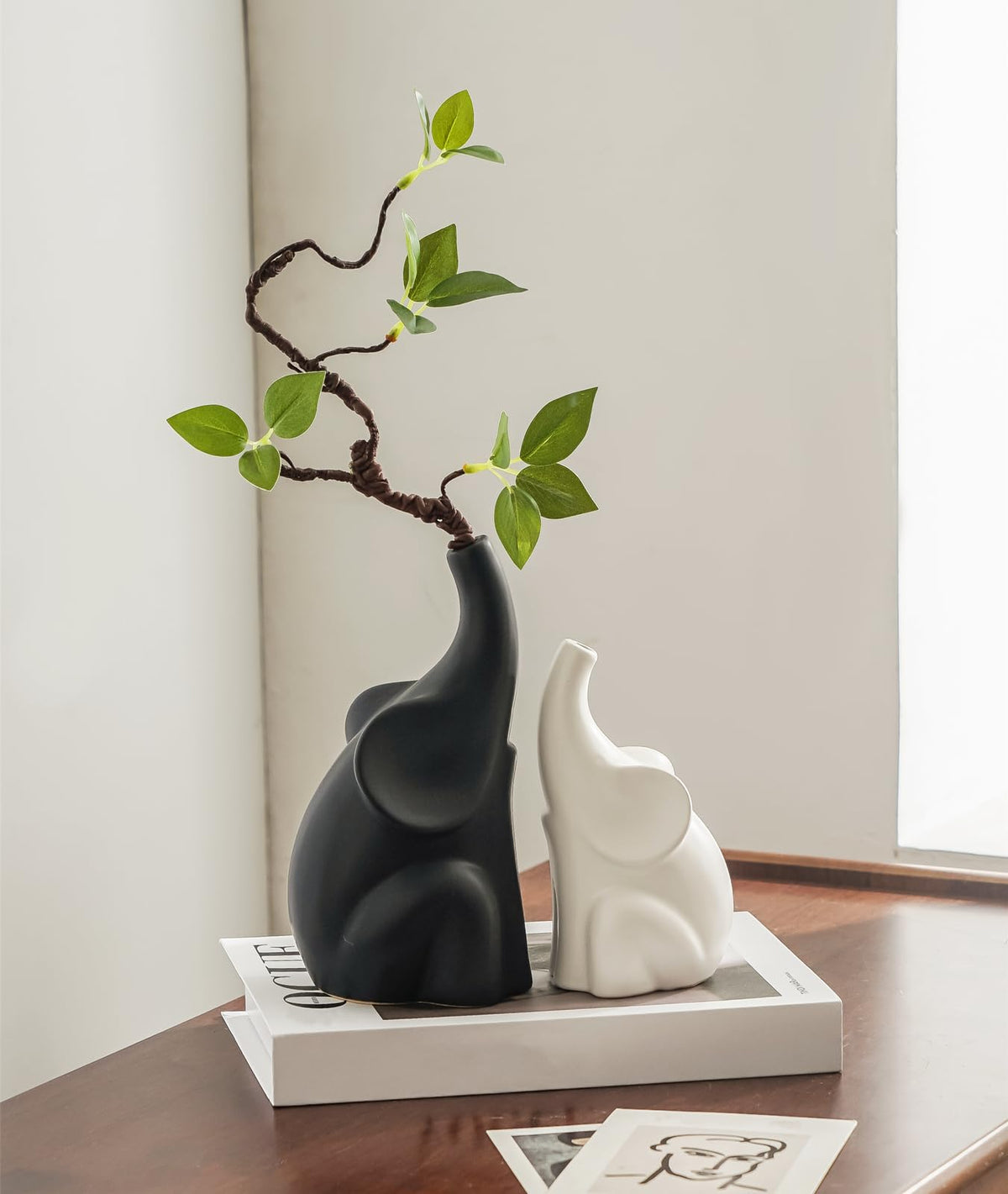 Loving Pair of Elephants with Flower Modern Ceramic Decor - GZDDYUMYJX Official Imagery - 6