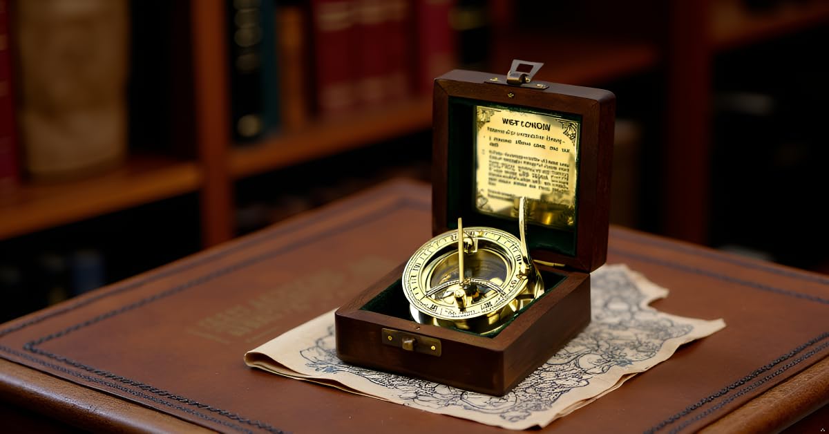 SARA NAUTICAL Antique Brass Sundial Compass Sundial Clock in - SARA NAUTICAL Official Imagery - 5
