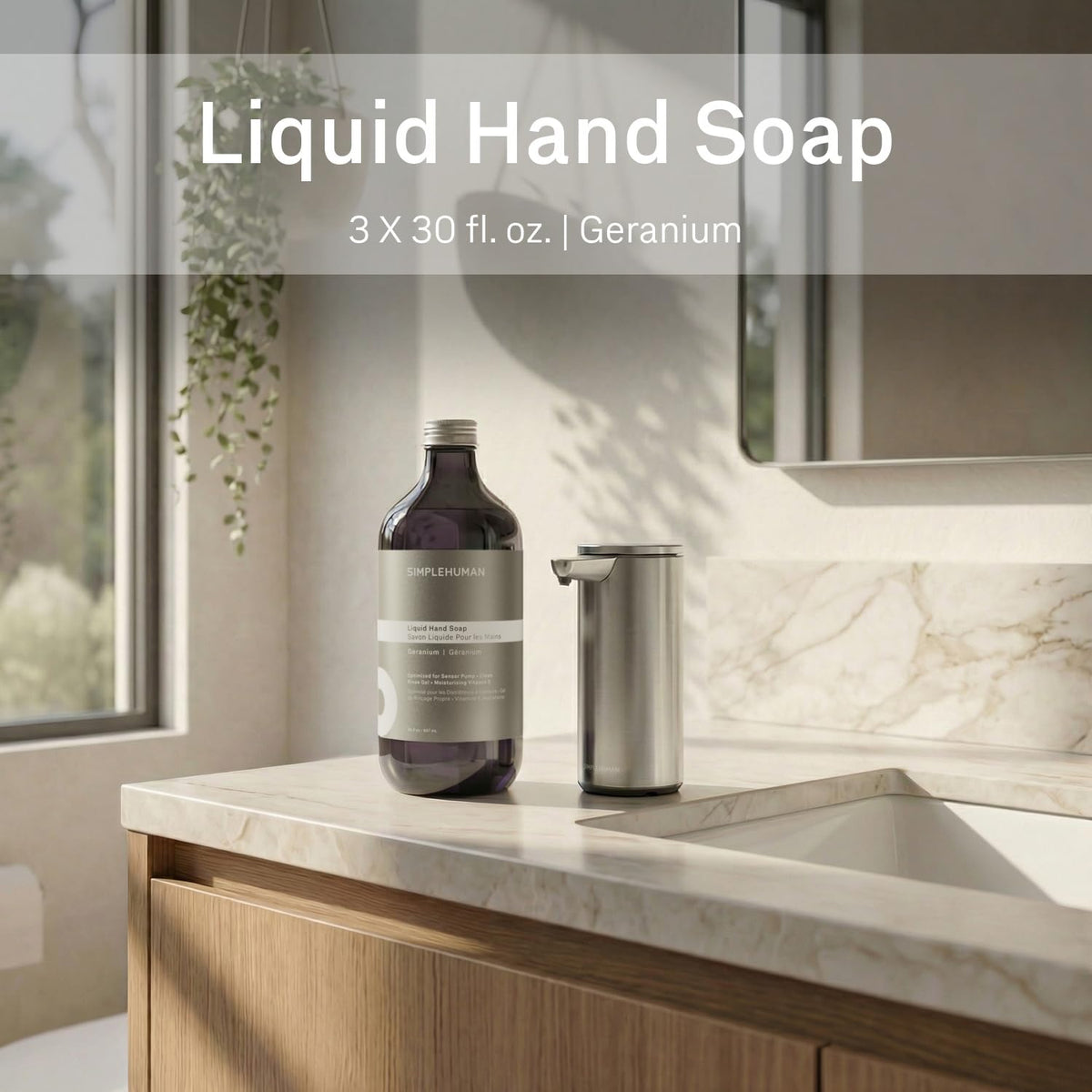 simplehuman Geranium Liquid Hand Soap Refill Bottle 3 Pack - simplehuman Official Imagery - 3