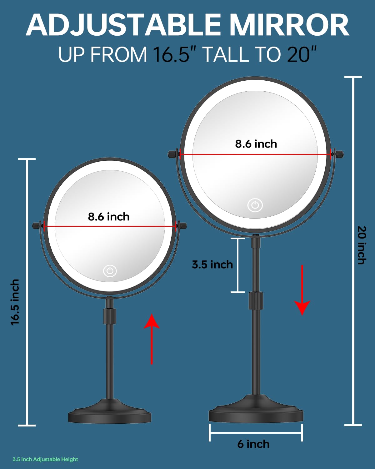 9 Tall Lighted Makeup Mirror with Lights and 1X 10X - Erlingeryi Official Imagery - 3