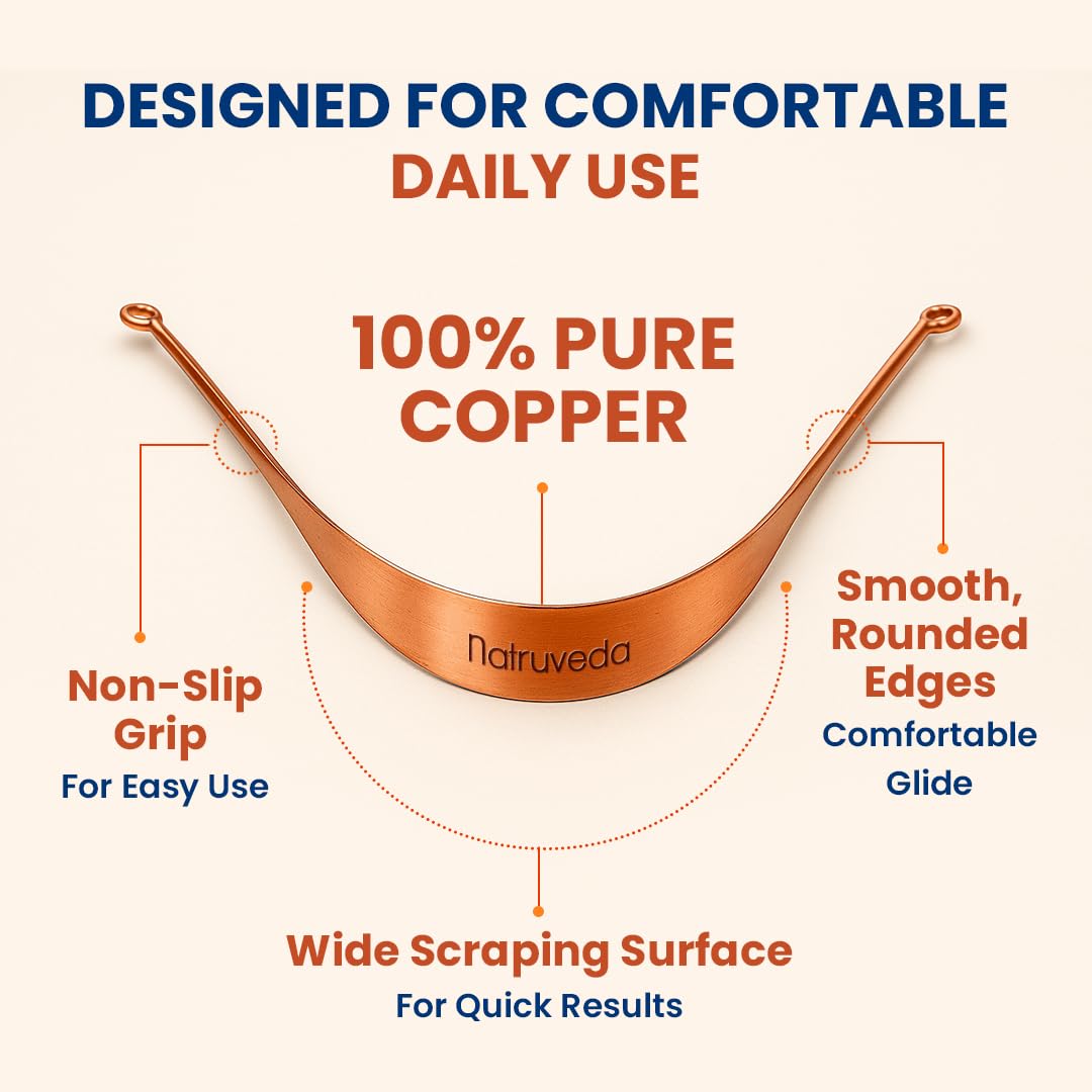 Pure Copper Tongue Scraper for Adults and Kids - 4 Pack Premium Ayurvedic Metal Tongue Cleaner Set, Fresh Breath Hygiene Support, Travel-Friendly, USA-Based Seller - Natruveda Official Product View 3
