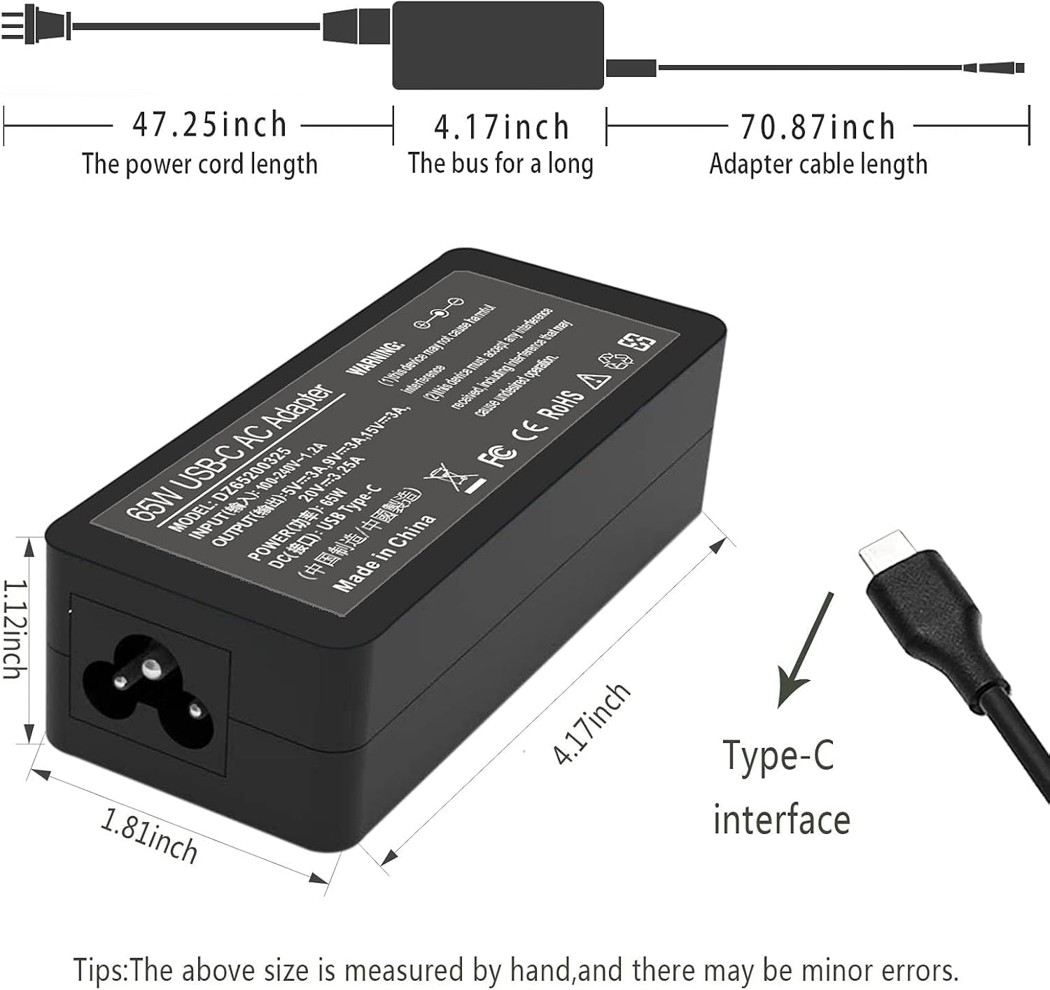 Yodzgaco 65W USB-C laptop power adapter charger for Lenovo Chromebook, Yoga, ThinkPad, HP Chromebook, Dell laptops sitting on a desk