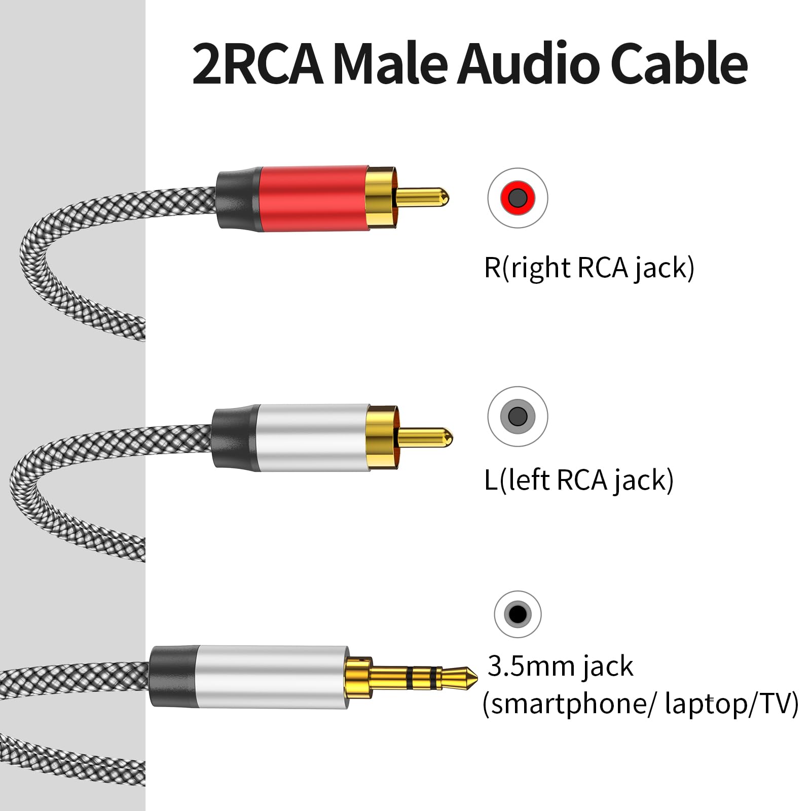 PPTVC 3.5mm to 2RCA Audio Cable 3ft, Auxiliary Adapter,Stereo Spl by PPTVC - Angle View 4
