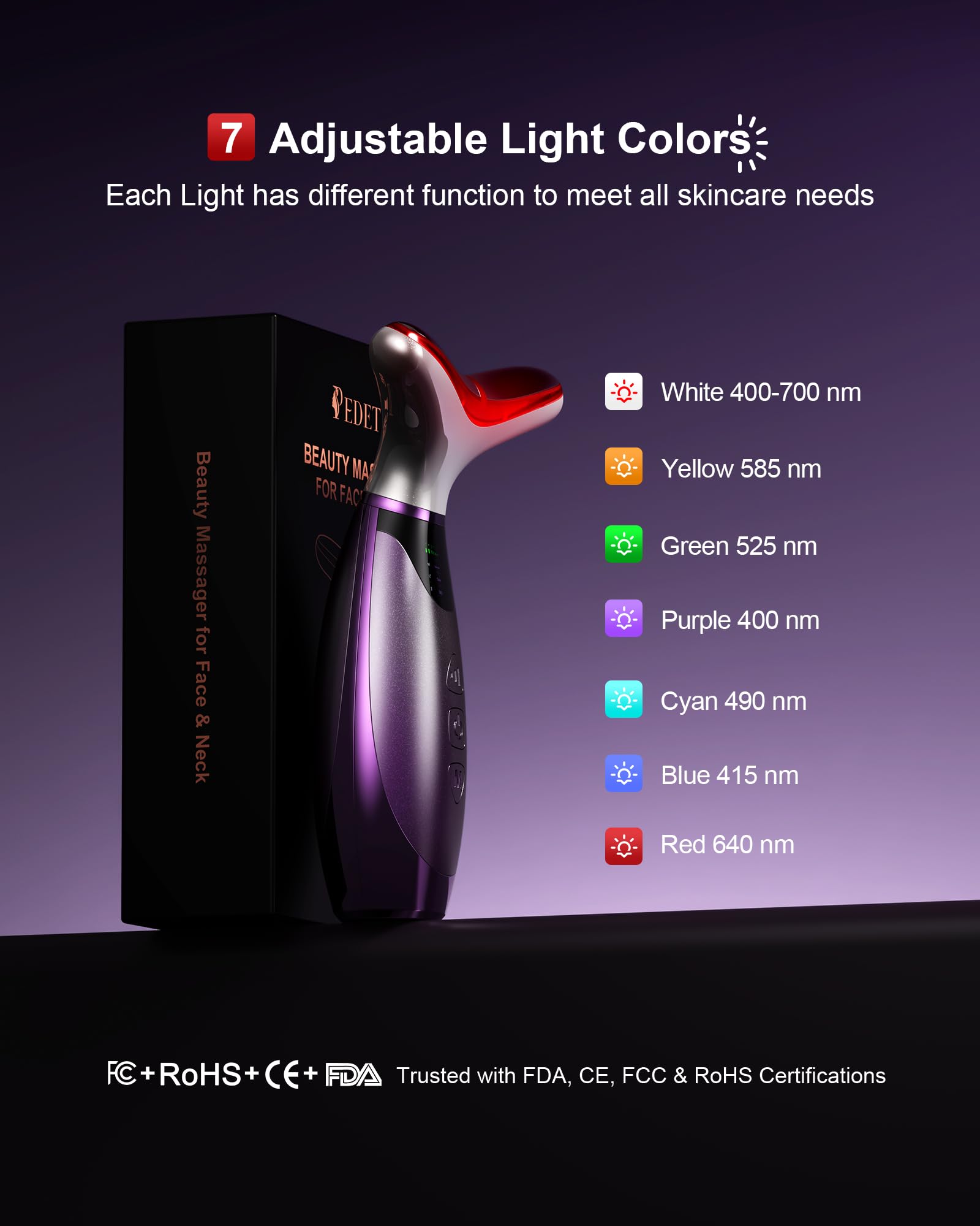 Facial Massager 7 Colors Red Light Therapy for Face and Neck - pedete Official Imagery - 4