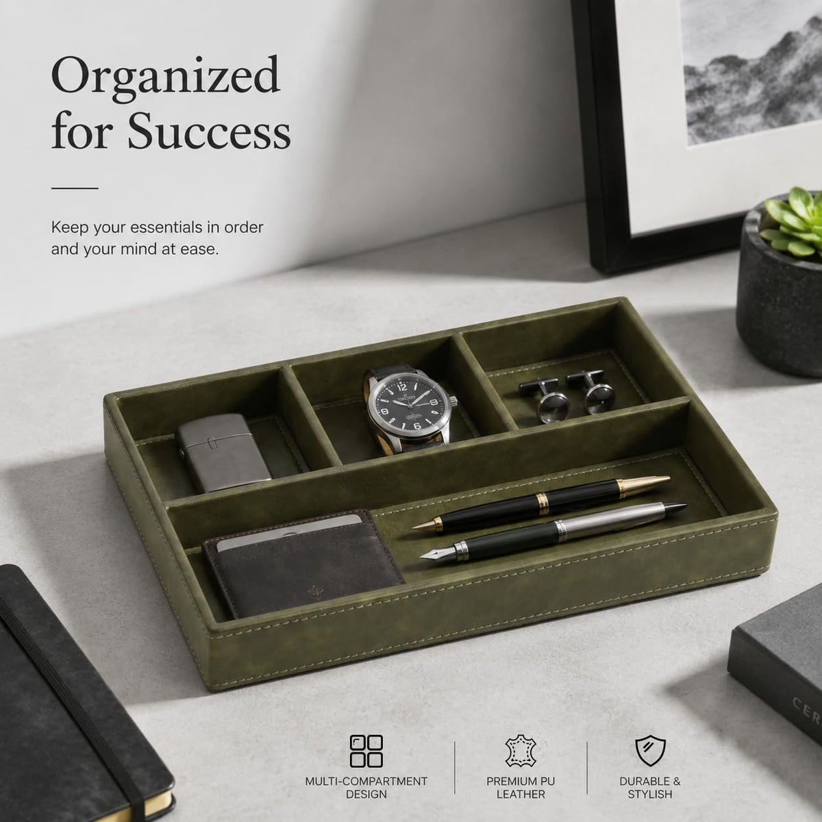 GORESE Valet Tray for Men Leather Tray EDC Desk Organizer - GORESE Official Imagery - 7