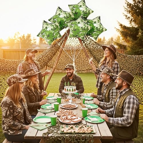 5-Pack 18 Inch Digital Camo Star Foil Balloons - Tactical Green - Product Imagery