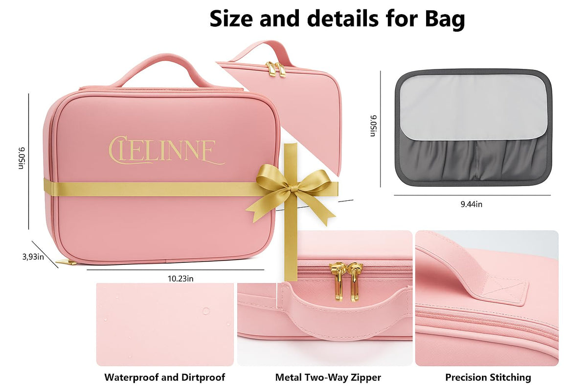 CIELINNE Travel Makeup Bag with LED Mirror Portable Cosmetic - Premium Selection Official Imagery - 3