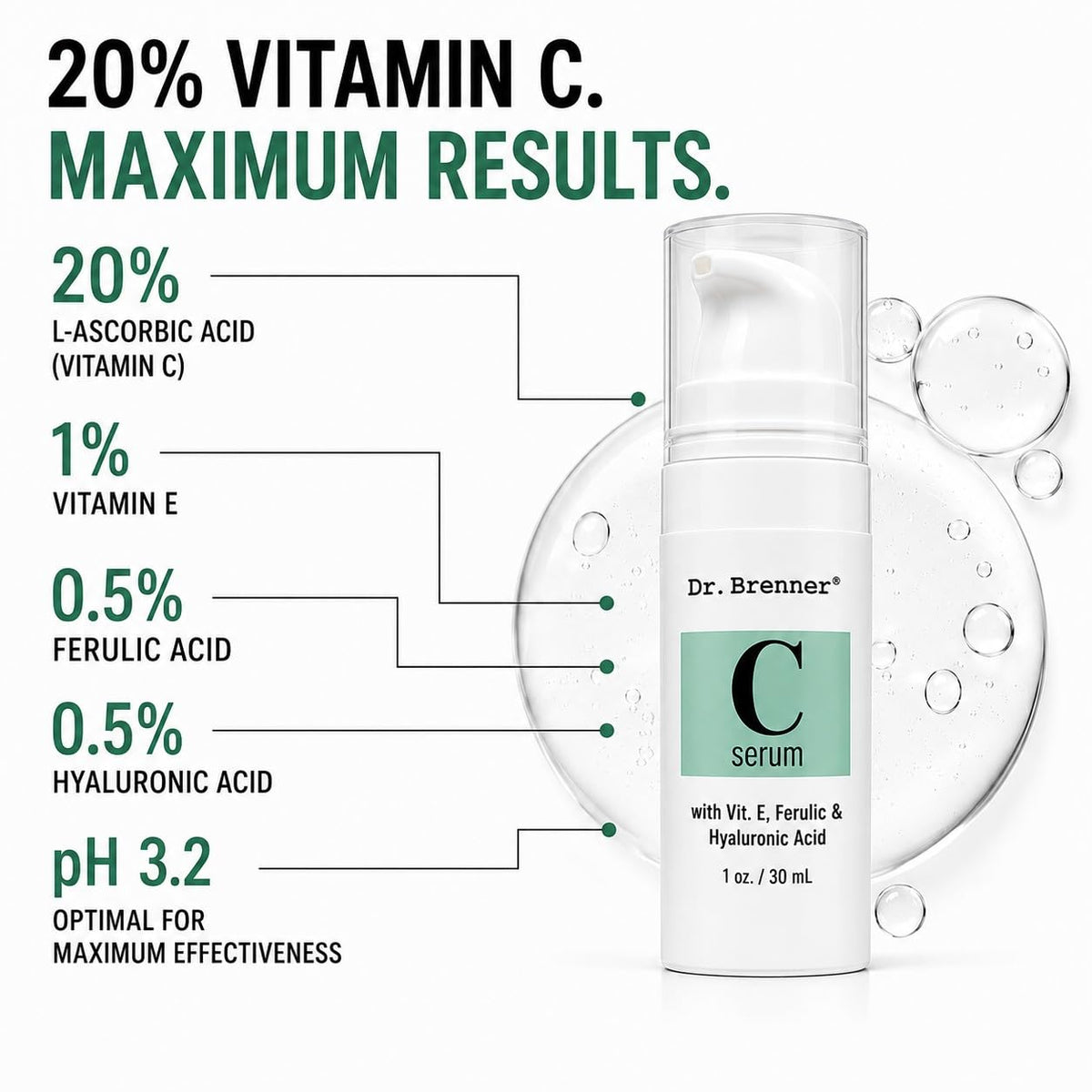 Vitamin C Serum 20 Pure L Ascorbic Acid Ferulic Acid Vitamin - Dr. Brenner Official Imagery - 3