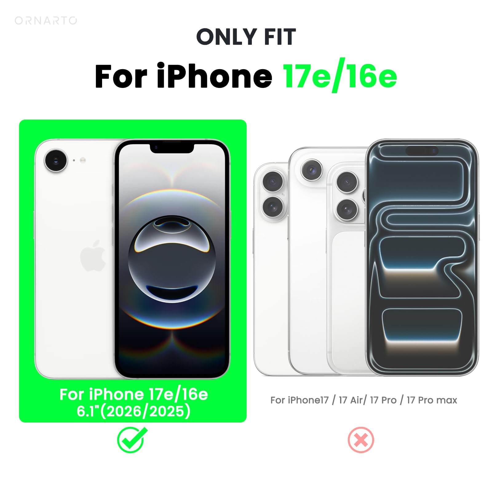 ORNARTO for iPhone 17e Case and for iPhone 16e Case 6.1'', Cha... - ORNARTO Official Product View 3