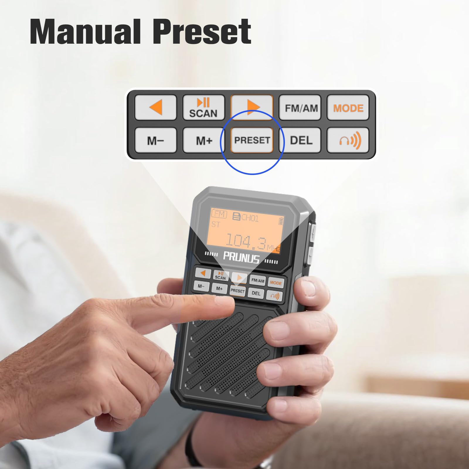 PRUNUS J525 AM FM Bluetooth Portable Radio with Sleep Timer