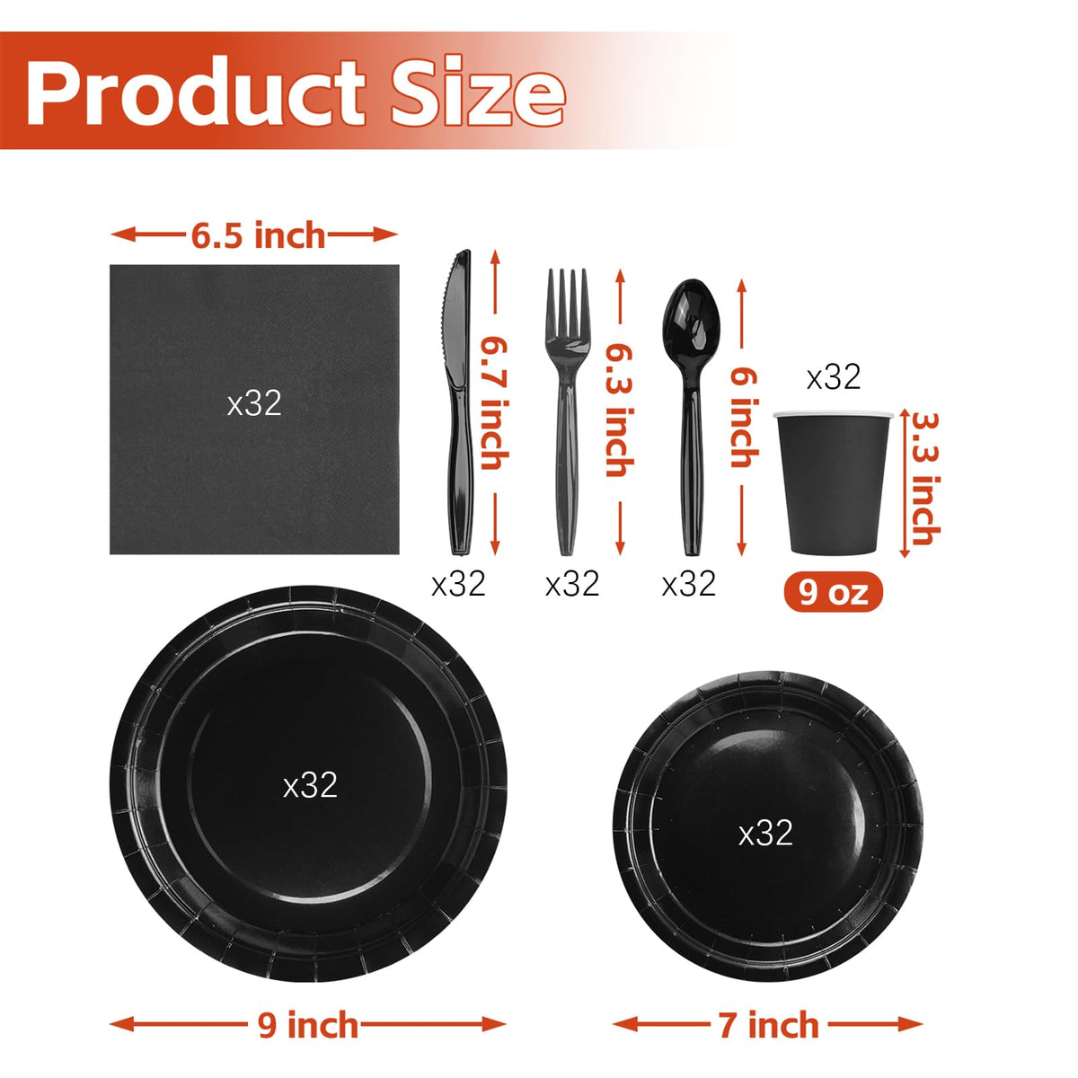 Black Party Supplies Set 224 Pcs - Lzerking Official Imagery - 4