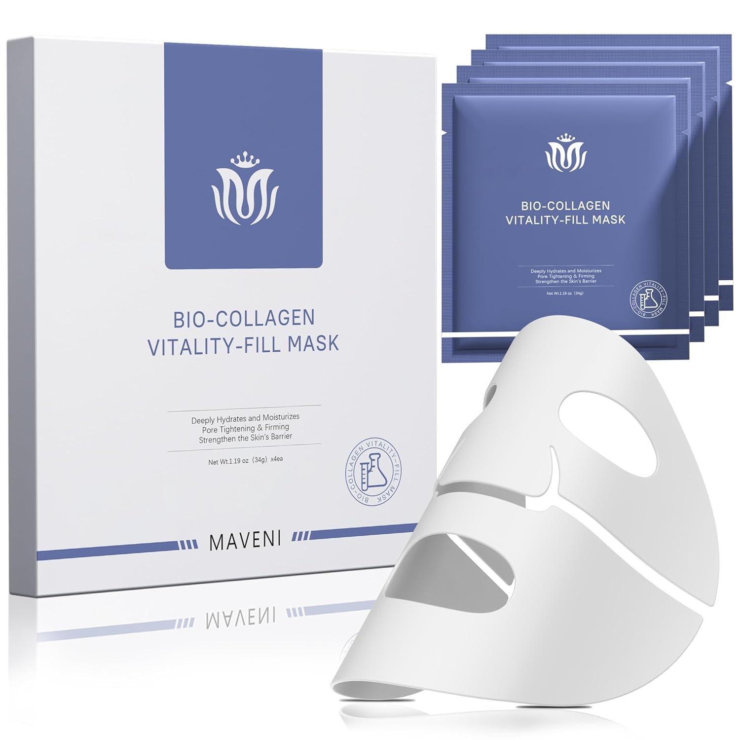MAVENI Bio-Collagen Face Masks, Real Deep Collagen Mask, - Product Imagery