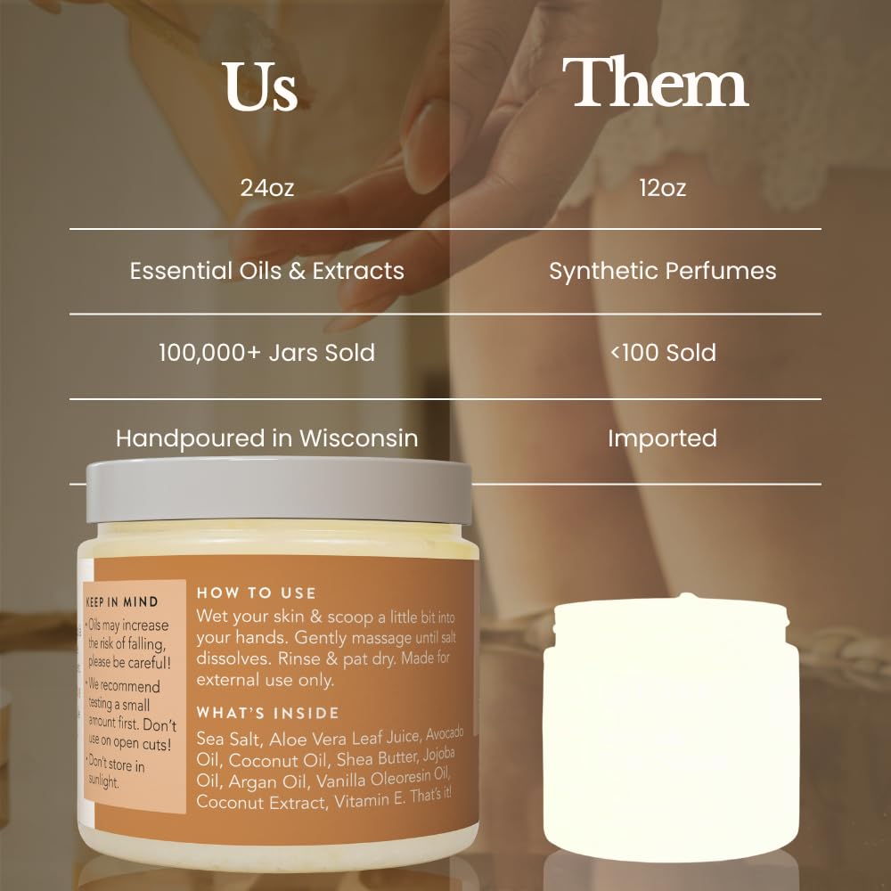 Bare Botanics Coconut Vanilla Body Scrub - & WI All Natural Sea Salt Exfoliator w - BARE BOTANICS Official Product View 8