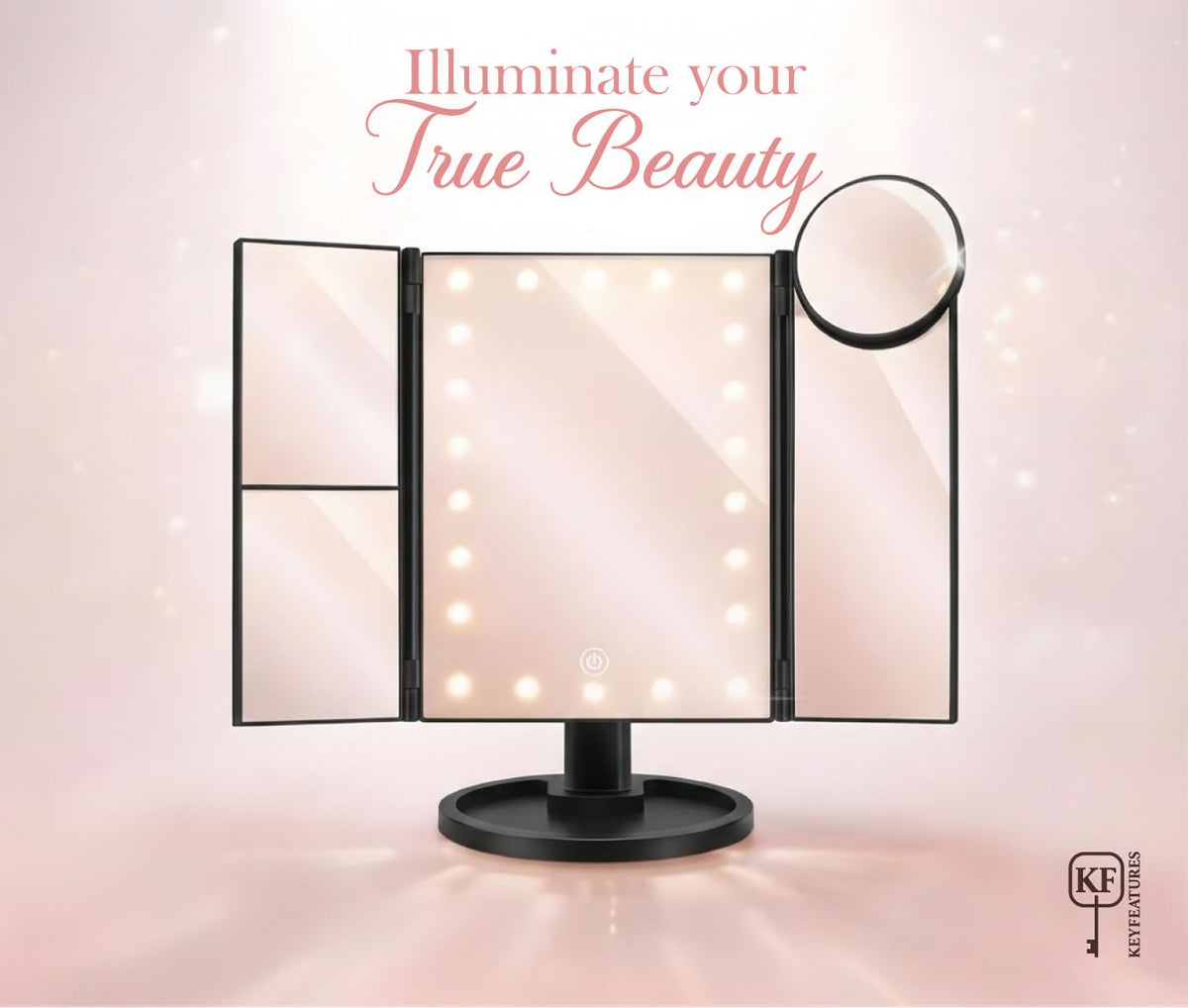 KEYFEATURES Lighted Makeup Mirror Trifold Vanity Mirror with - KEYFEATURES Official Imagery - 4