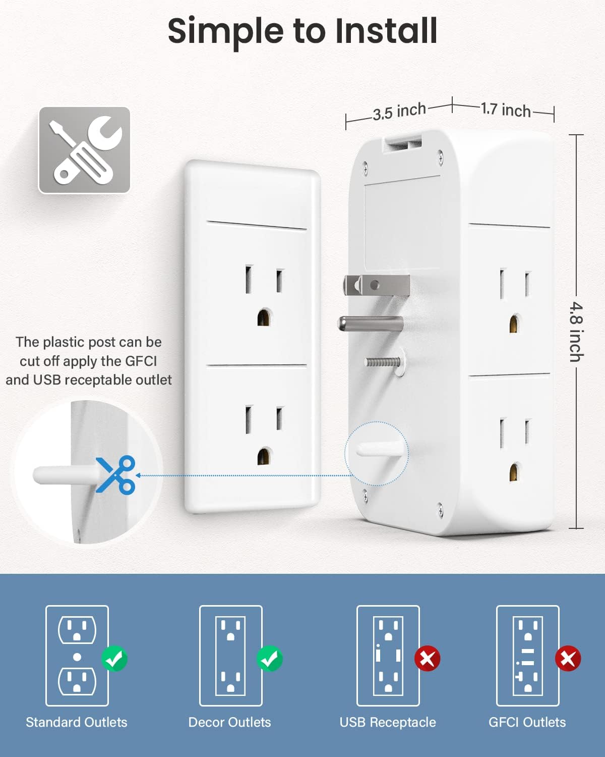 Mifaso Outlet Extender with Shelf and Night Light, 1800J Surge Pr by Mifaso - Angle View 8