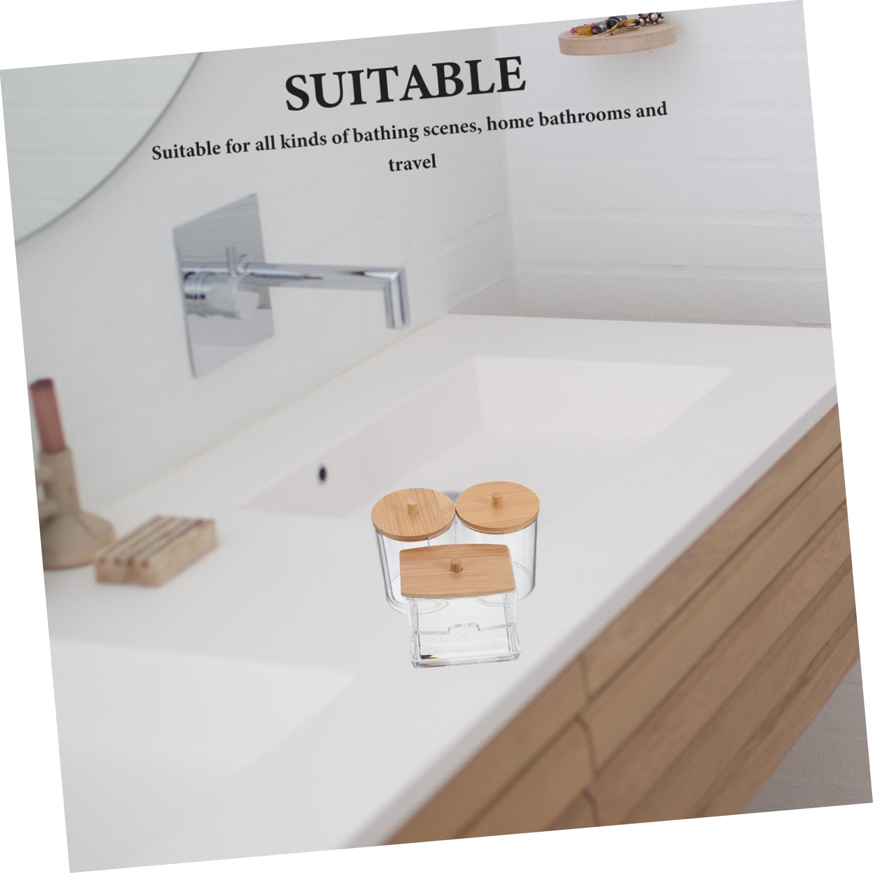 minkissy 3Pcs Clear Plastic Cotton Swab Holder with Lid Small Square Transparent Container for Cotton Balls Pads and Swabs Ventilated Design to Keep Dry Makeup Vanity Organizer for Bathroom Storage