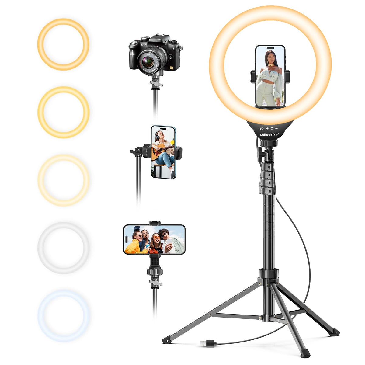 UBeesize 12 LED Ring Light with 62 Tripod Stand Phone Holder - UBeesize Official Imagery - 2
