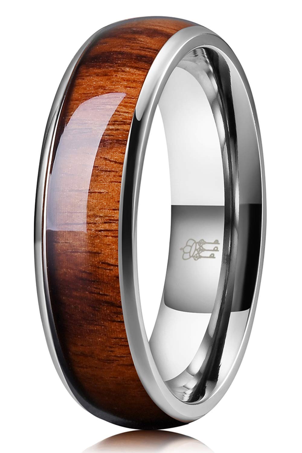 Titanium Wedding Band Koa wood Inlay for Men Women - THREE KEYS JEWELRY Official Imagery - 2