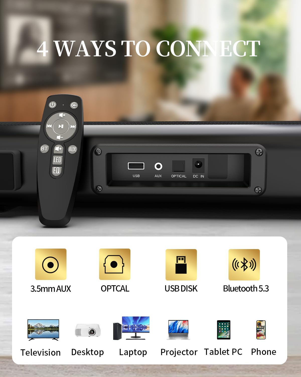 Jierben Sound Bar – 50W, Sound Bar for Smart TV, Sound Bar with B by Jierben - Angle View 8